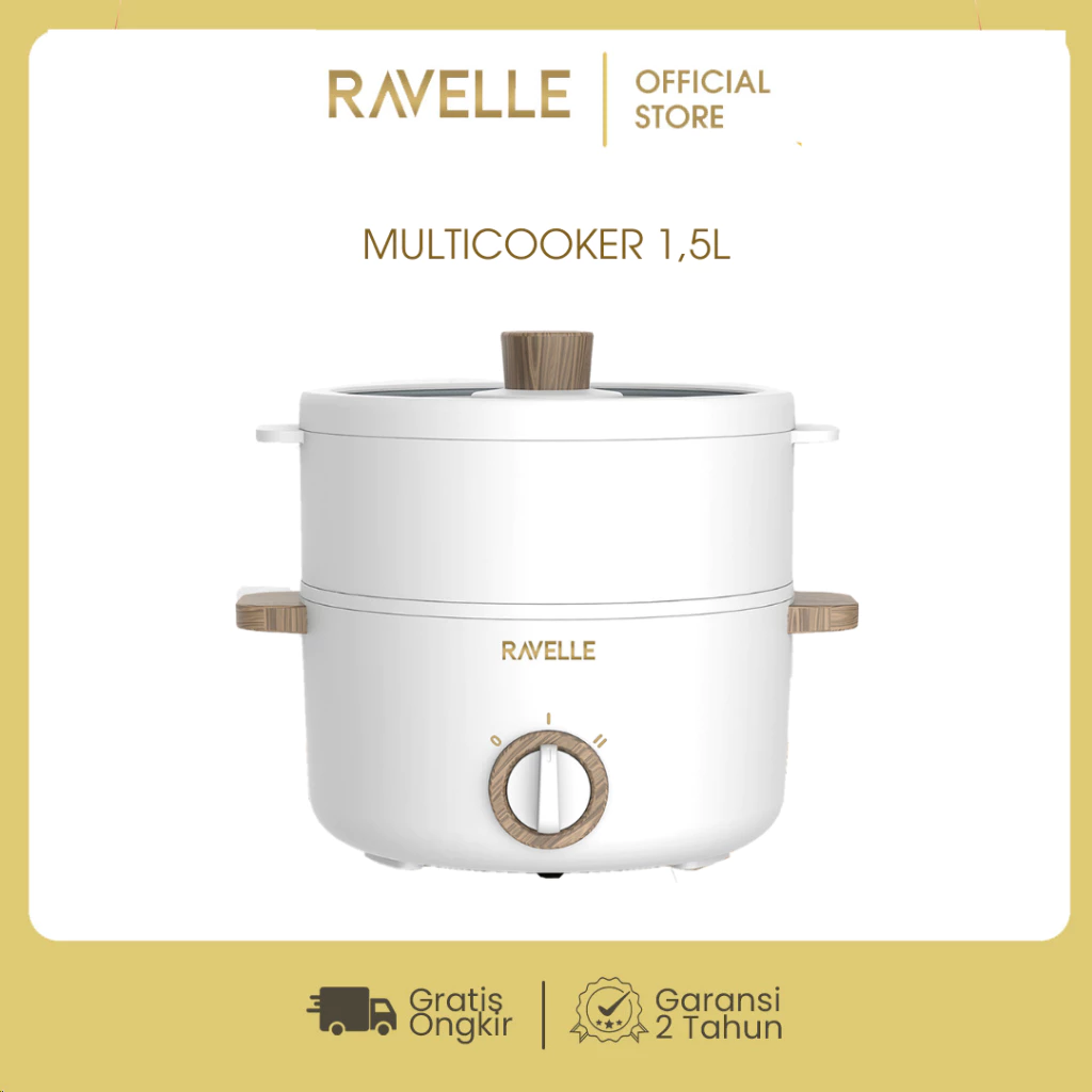RAVELLE Multicooker Listrik 1.5 Liter – Panci Listrik Multifungsi Low Watt yang Praktis dan Aesthetic!