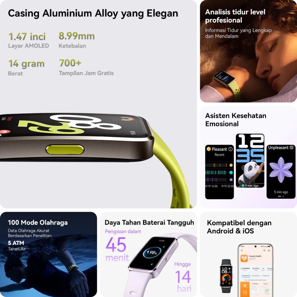 HUAWEI Band 10: Smartband Elegan dengan Fitur Kesehatan & Olahraga Pro-Level