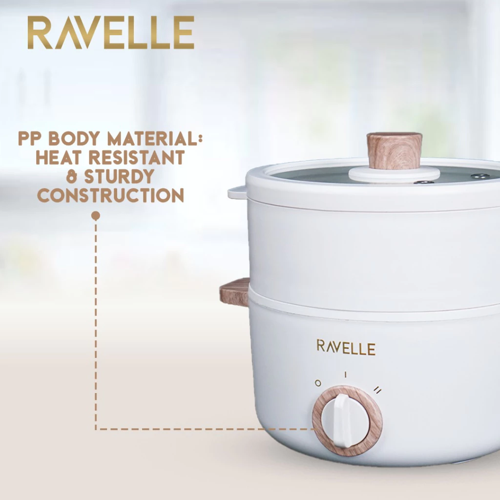 RAVELLE Multicooker Listrik 1.5 Liter – Panci Listrik Multifungsi Low Watt yang Praktis dan Aesthetic!